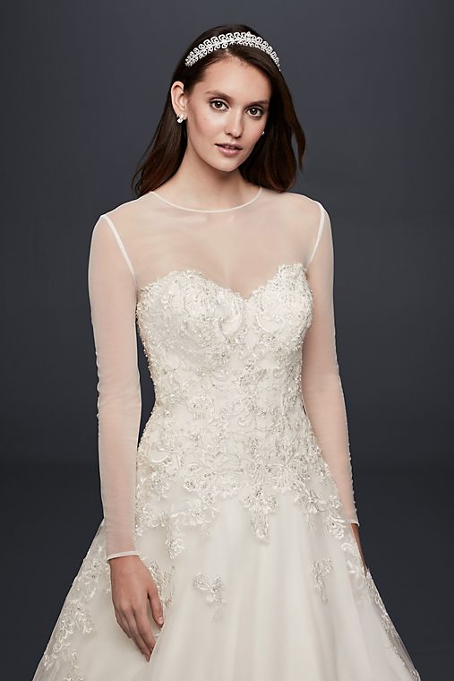 David's Bridal Long-Sleeve Tulle Wedding Dress Topper
