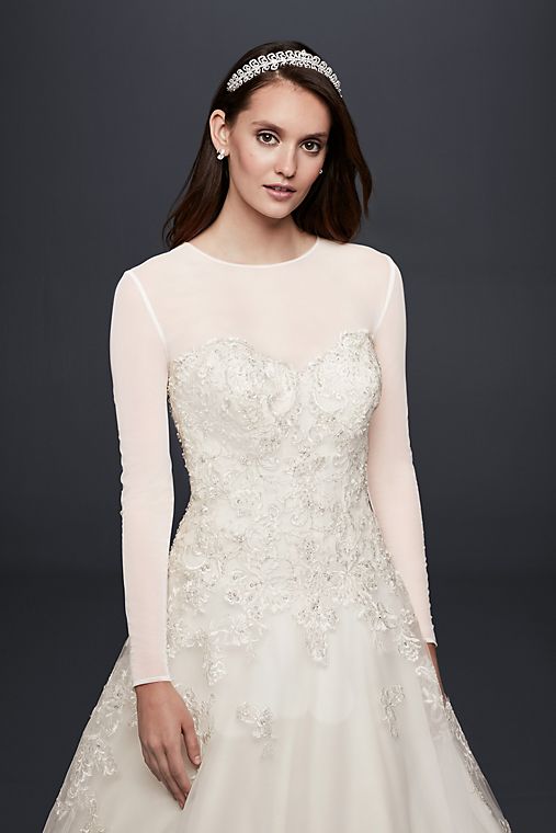 David's Bridal Long-Sleeve Tulle Wedding Dress Topper