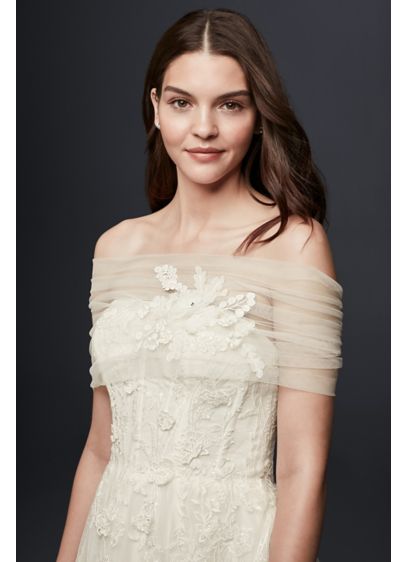 Pleated Tulle Off-the-Shoulder Wrap with Flowers | David's Bridal