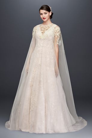 Long Tulle Cape with 3D Flowers David's Bridal