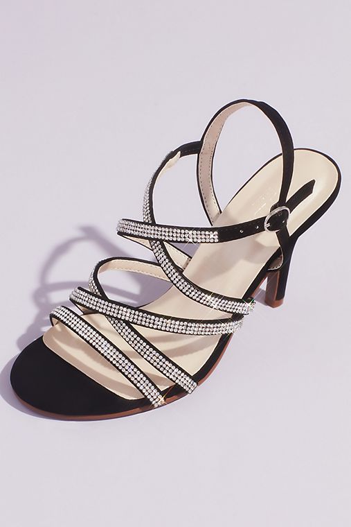 David's Bridal Crisscross Heeled Sandals with Pave Crystal Straps