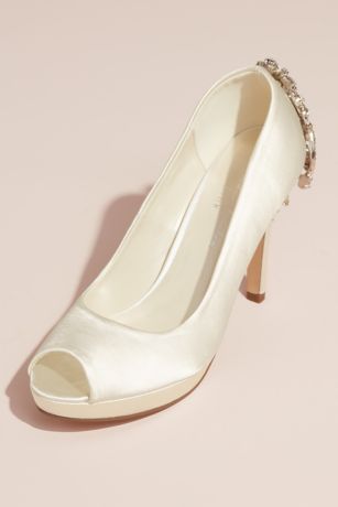 ivory satin peep toe shoes