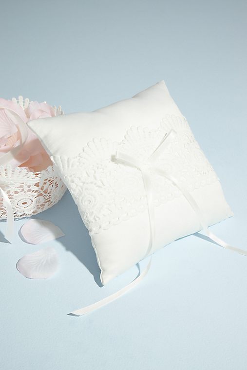 David's Bridal Satin and Crochet Lace Ring Pillow
