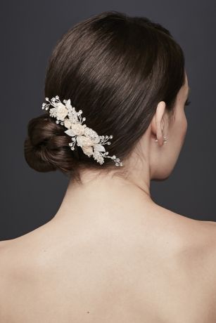 Fabric Flower And Crystal Sprig Hair Clip David S Bridal