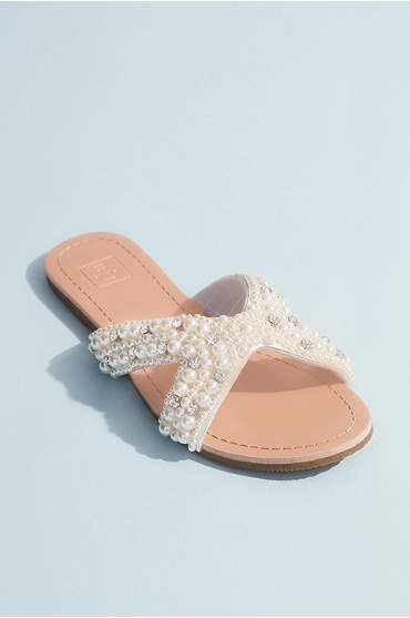 Pearl Beaded Cutout Slide Sandals