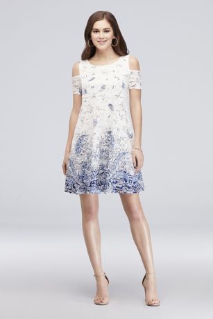 blue and white cold shoulder dress
