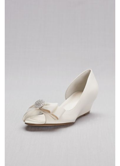 Bow-Embellished Satin D'Orsay Wedges | David's Bridal