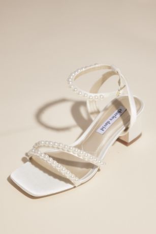 Picture of Pearl Strap Satin Low Block Heel Sandals
