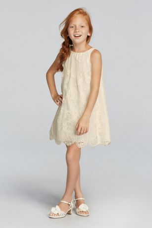 Sleeveless All Over Lace Dress with Scalloped Hem | David
