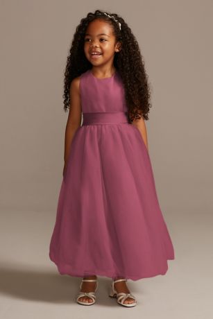 Satin Flower Girl Dress With Tulle Skirt in Chianti Size: 4 David's Bridal