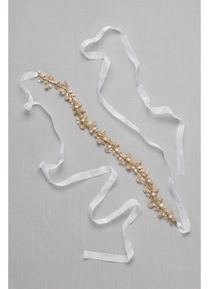 David's Bridal Yellow (Golden Vine Sash with Crystals and Pearls)