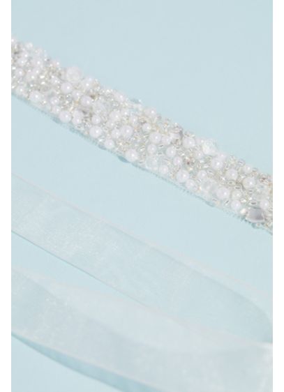 David's Bridal Ivory (Allover Beaded Pearl and Marquise Cut Crystal Sash)