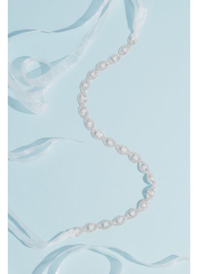Infinity Loop Crystal Sash with Pearl Accents - Rows of pave crystals form infinity loops around