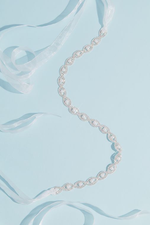 David's Bridal Infinity Loop Crystal Sash with Pearl Accents