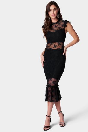 Picture of Illusion Lace Cap Sleeve Midi Dress
