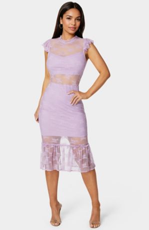 Picture of Illusion Lace Cap Sleeve Midi Dress