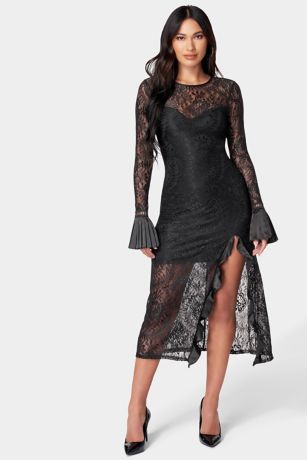 Picture of Lace Long Bell Sleeve Midi Dress with Slit