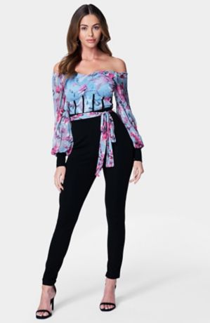 Picture of Printed Mesh Off Shoulder Catsuit