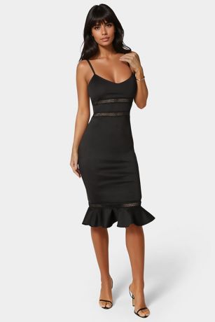 Picture of Scuba Crepe and Lace Trim Flounce Hem Midi Dress