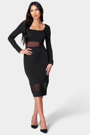 Picture of Square Neck Long Sleeve Dress with Illusion Insets