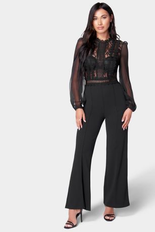 Picture of Long Sleeve Lace Top Straight Leg Jumpsuit