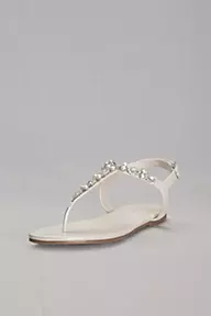 David's Bridal Pearl and Crystal T-Strap Sandals 