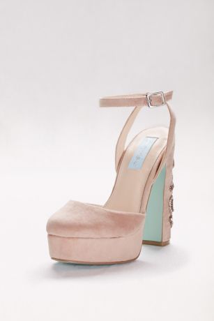 pink velvet platform heels