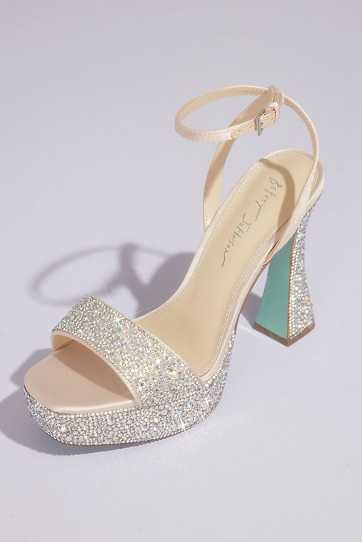 Betsey Johnson Crystal Embellished Flared Platform Sandals