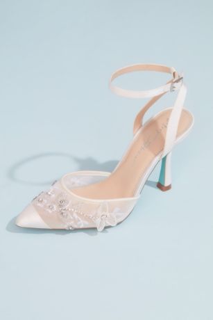 Blue By Betsey Johnson Ivory Pumps (Satin and Mesh Inkblot Heels with Floral Appliques)