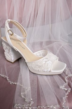 Picture of Floral Beaded Satin Block Heel Sandals