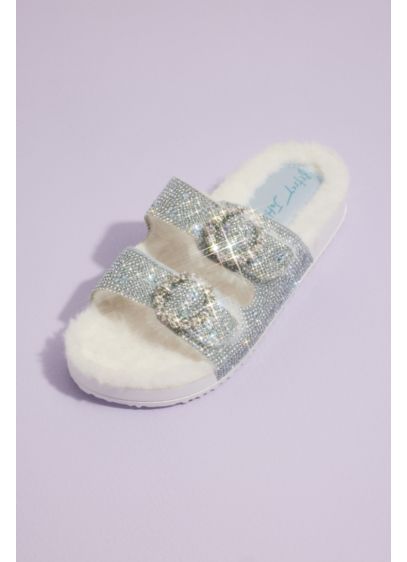 Shearling Jeweled Slide Sandals - Luxe hippie brides, we have your shoe! This
