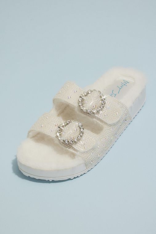 Betsey Johnson x DB Shearling Jeweled Slide Sandals