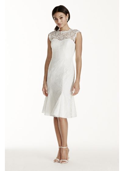 Short Lace Cap Sleeve Dress with Flounce Skirt | David's Bridal