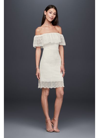 Off  the Shoulder Flounced Short Lace Dress  David s Bridal   Off  the Shoulder Flounced Short Lace Dress  David s Bridal