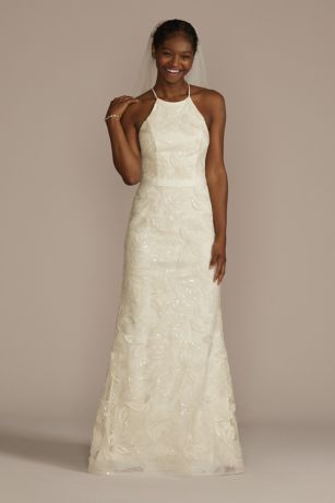 high neck sheath wedding dress