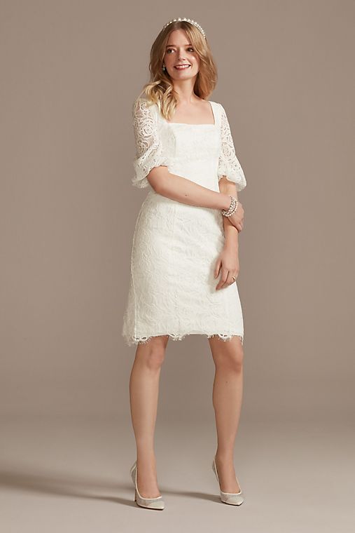 DB Studio Lace Square Neck Mini Dress with Bubble Sleeves