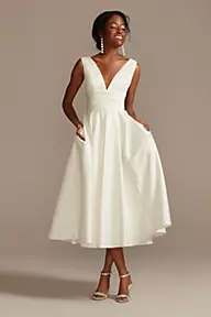 MARILYN LWV10 Calf Ankle Length, Plus Size Tea Length Wedding Dress In