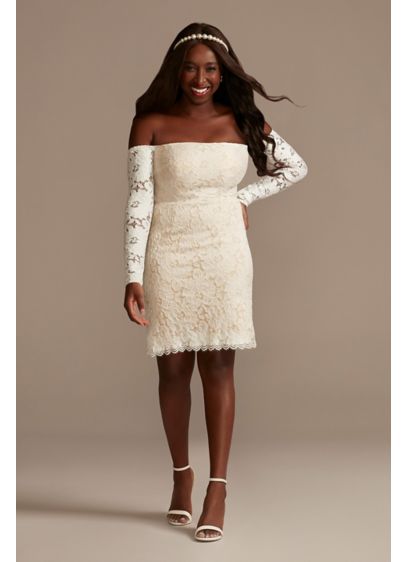 Short white lace dress with long sleeves