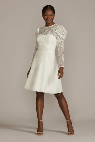 Allover Lace Puff Long Sleeve Mini ...