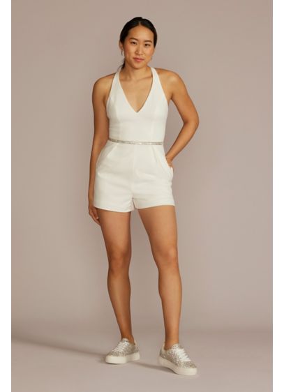 Beaded Crystal Strap V-Neck Romper - When you're craving some dazzle for your bachelorette,
