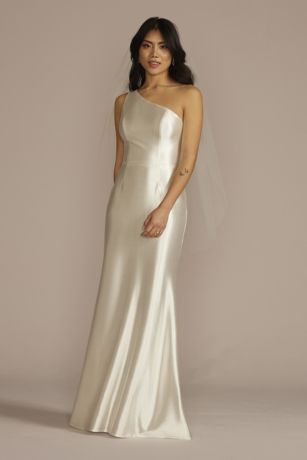 Picture of One-Shoulder Ruched Back Sheath Wedding Dress