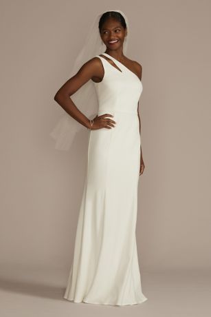 Picture of One-Shoulder Stretch Crepe Sheath Wedding Dress