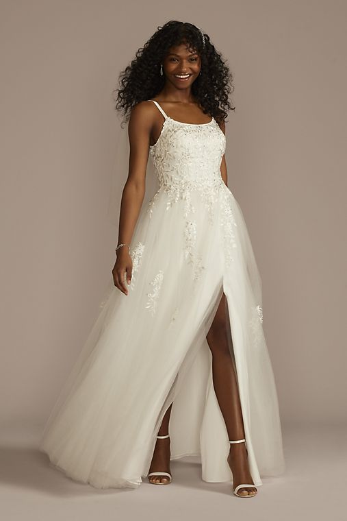 DB Studio Scoop Back Lace Applique Tulle Wedding Dress