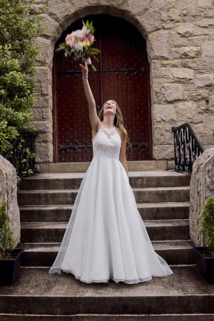 Picture of DB Studio Embellished Halter Neck A-Line Wedding Dress in Soft White Size: 2 David's Bridal