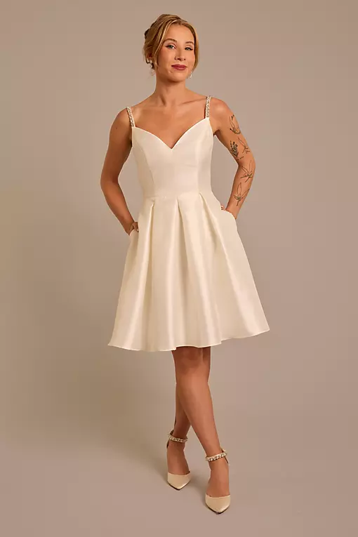 rehearsal dinner fall dress Jane Summers Isabella Backless Short White Rehearsal Dinner and Wedding Dress 2 / White with Blush Pink Ribbon , female , adult
