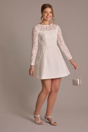 Picture of Long Sleeve Allover Lace Pleated Skirt Mini Dress