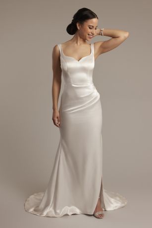 DB Studio Luxe Charmeuse Tank Wedding Dress With Cowl Back in Soft White Size: 8 David's Bridal