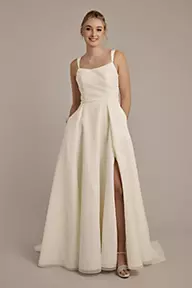 DB Studio Organza Scoop Neck A-Line Wedding Dress