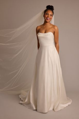 Picture of Strapless Satin Wedding Dress with Pearl Bodice