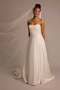 DB Studio Strapless Satin Wedding Dress with Pearl Bodice
